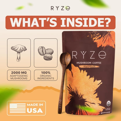RYZE Organic Mushroom Coffee, Adaptogenic Blend, 30 Servings