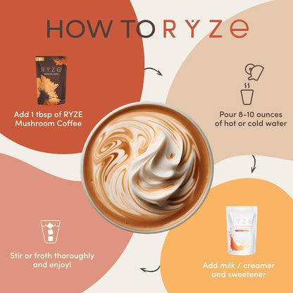 RYZE Organic Mushroom Coffee, Adaptogenic Blend, 30 Servings