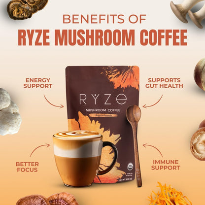 RYZE Organic Mushroom Coffee, Adaptogenic Blend, 30 Servings
