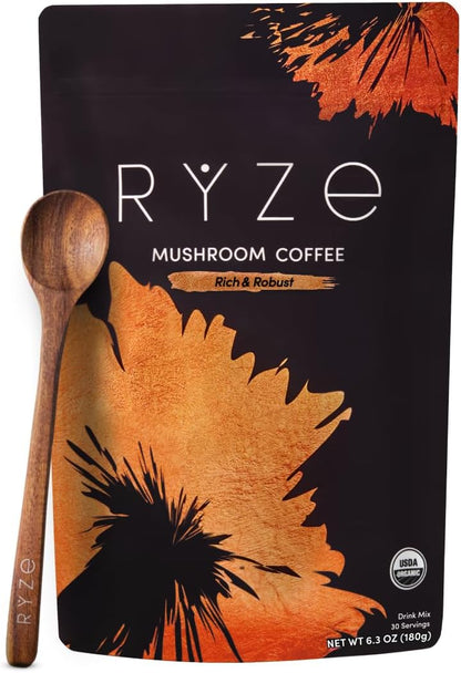 RYZE Organic Mushroom Coffee, Adaptogenic Blend, 30 Servings